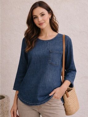 Madewell Chambray Denim‎ Drop-Hem Top Size Small Festival Boho Classic Capsule